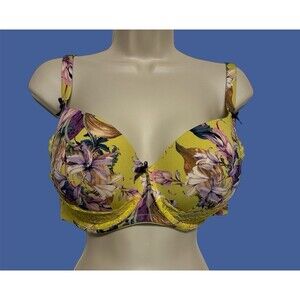 38DDD Boost Balconette Yellow Purple Floral Cacique Bra Lace Bows